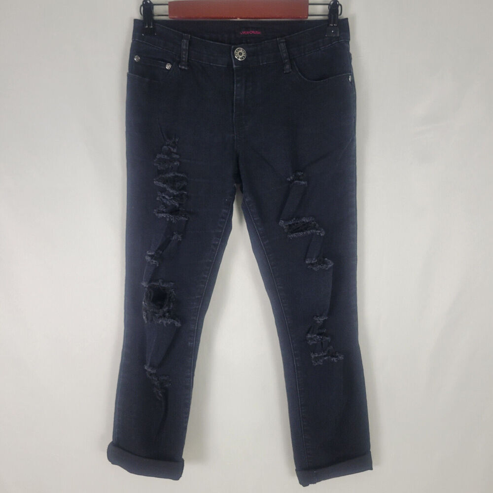 Silver Crush Jeans Womens Size 3 / 4 Black Mid Rise Skinny Ankle Destroyed Denim
